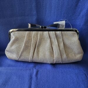 Gold Pleated Evening Clutch with Metallic Frame